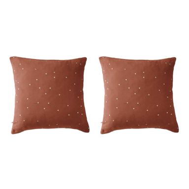 Lot de 2 taies d'oreillers à pois brodés double gaze de coton orange terracotta 60x60