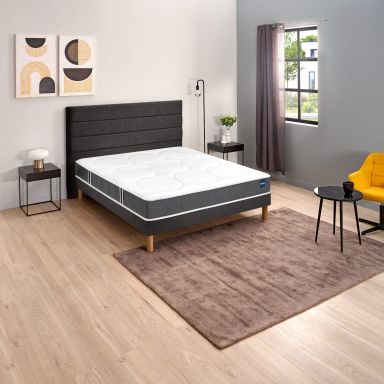 Ensemble matelas Bultex nano et mémoire de forme Comforting, sommier Vigoroso gris fumé et pieds