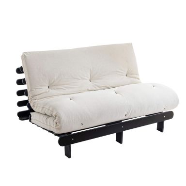 Ensemble matelas futon en coton et structure en bois massif noir