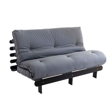 Ensemble matelas futon en coton et structure en bois massif noir