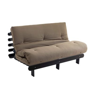 Ensemble matelas futon en coton et structure en bois massif noir