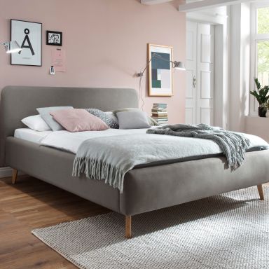 Lit capitonné en tissu taupe avec tête de lit lisse 140x200- LT8001