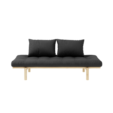 Sofa en pin massif naturel matelas anthracite75x200 + coussins 40x60 inclus