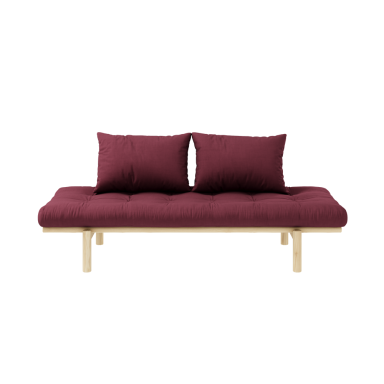 Sofa en pin massif naturel matelas bordeaux75x200 + coussins 40x60 inclus