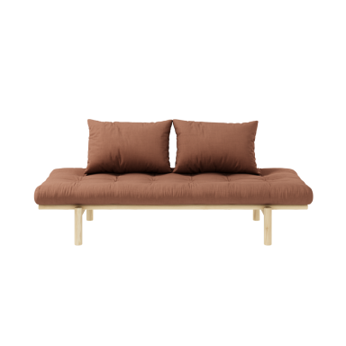 Banquette PACE en pin massif naturel avec matelas futon marron noisette 75x200cm