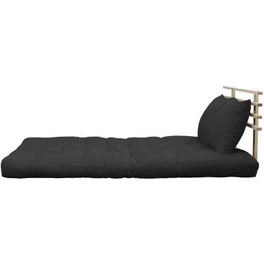 Pack futon et tête de lit bois massif naturel 140x200 anthracite (fond blanc)