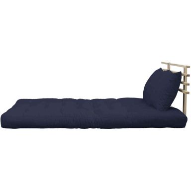 Pack futon et tête de lit bois massif naturel 140x200 bleu marine (fond blanc)