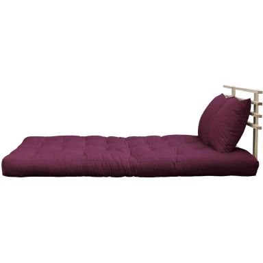 Pack futon et tête de lit bois massif naturel 140x200 bordeaux (fond blanc)