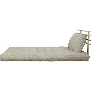 Pack futon et tête de lit bois massif naturel 140x200 lin (fond blanc)