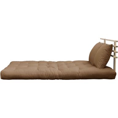 Pack futon et tête de lit bois massif naturel 140x200 marron (fond blanc)