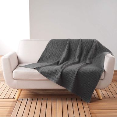 Plaid gaufrette en coton uni anthracite 125x150 cm