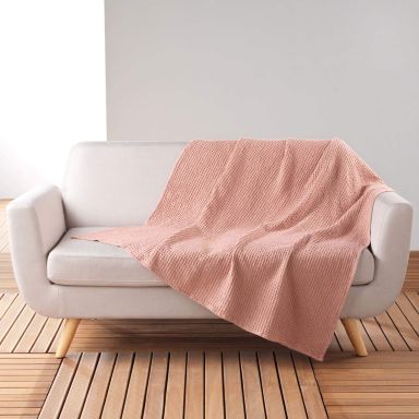 Plaid gaufrette en coton uni rose 125x150 cm