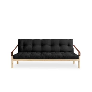 Banquette convertible en pin naturel avec matelas futon anthracite