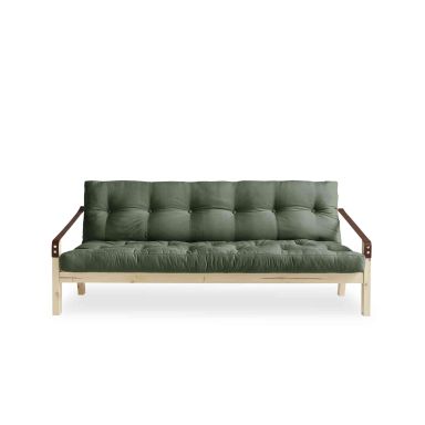 Banquette convertible en pin naturel avec matelas futon vert