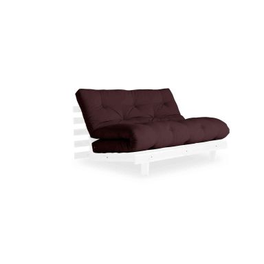 Canapé convertible en pin massif blanc avec matelas futon marron 140x200