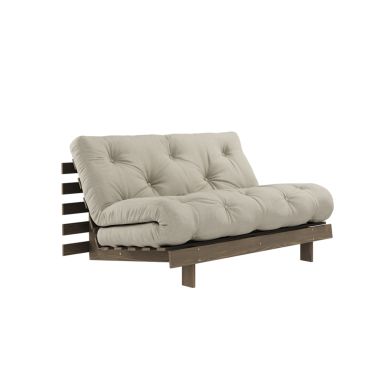 Canapé convertible ROOTS en pin massif foncé et matelas futon lin 140x200