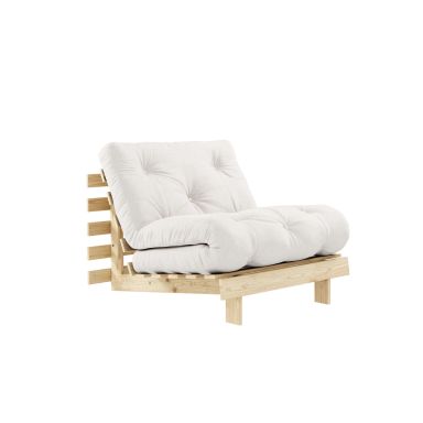 Canapé convertible ROOTS en pin massif naturel avec matelas futon naturel 90x200