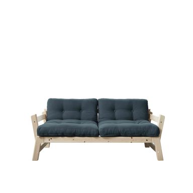 Banquette ajustable en pin massif naturel matelas bleu pétrole inclus 2x70x100