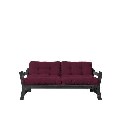 Banquette ajustable en pin massif noir matelas bordeaux inclus 2x70x100