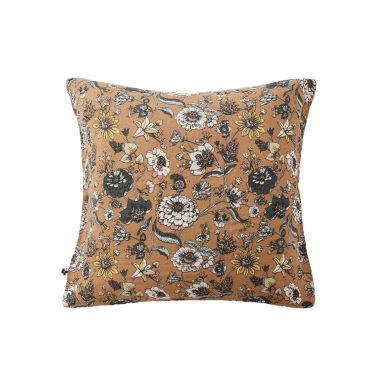 Taie d'oreiller gaze de coton imprimé floral 60x60 cm marron