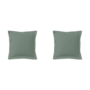 Lot de 2 taies d'oreillers vert de gris 100% coton 65x65 cm