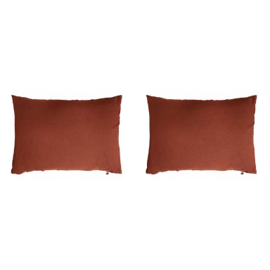 Lot de 2 taies d'oreillers double gaze de coton orange terracotta 50x70 cm FOND BLANC