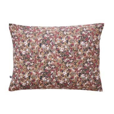 Taie d'oreiller gaze de coton imprimé floral marron 50x70