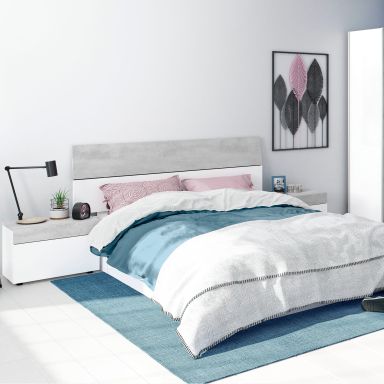 Tête de lit avec 2 chevets - blanc et gris