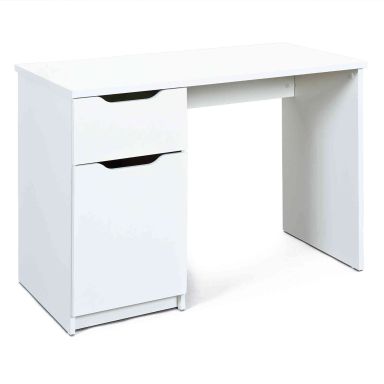 Bureau 1 tiroir 1 porte en bois blanc laqué - BU12033