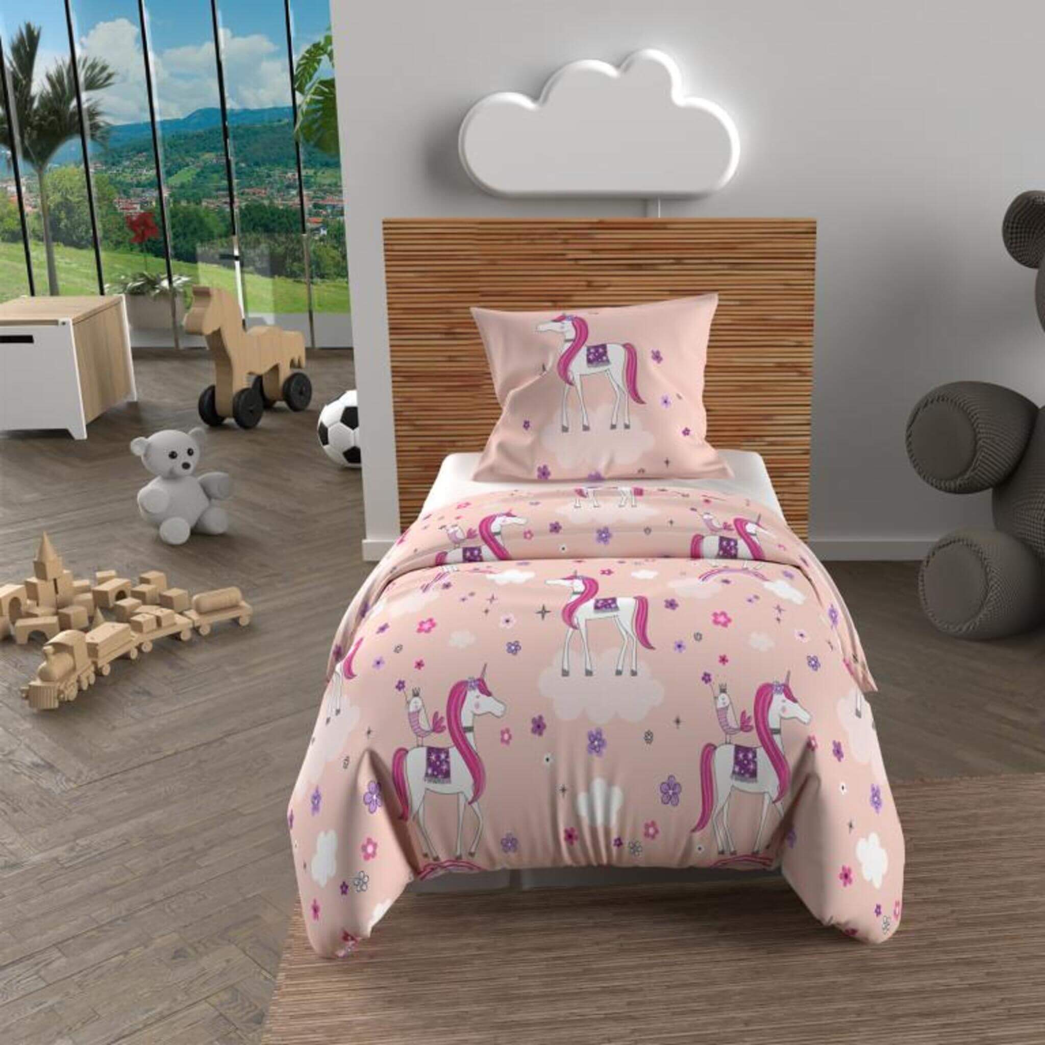 Parure de lit enfant licorne 120x150 taie d'oreiller
