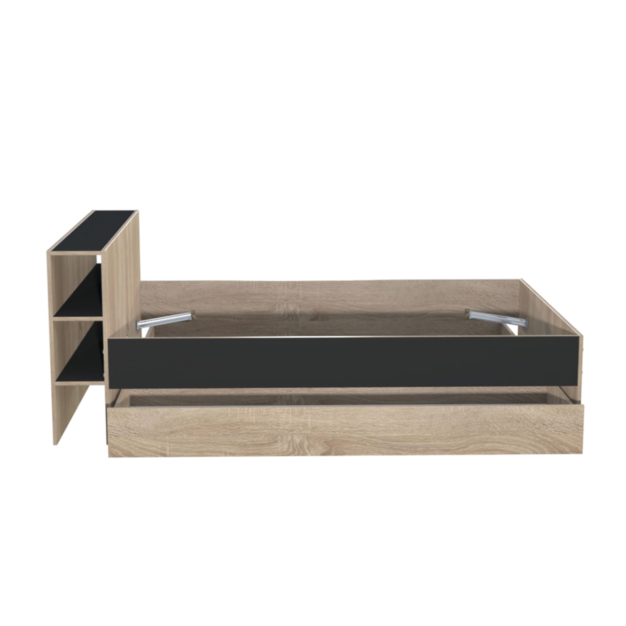 Lit 2 tiroirs avec tête de lit étagères en bois 140x190 - LT14018